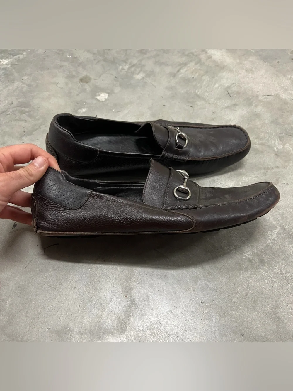 Vintage Brown Leather Gucci Loafer Shoes Male Size 13
